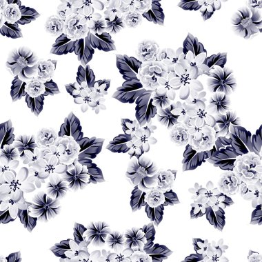 Sorunsuz vintage tarzı çiçek deseni. Kontur çiçek öğeleri