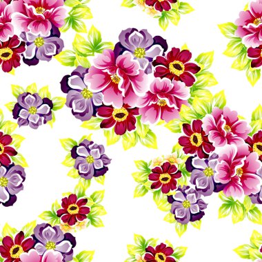 Sorunsuz vintage tarzı çiçek deseni. Renkli çiçek öğeleri