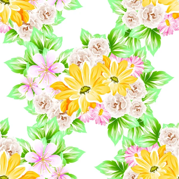 Patrón Flores Estilo Vintage Sin Costuras Elementos Florales Color — Vector de stock