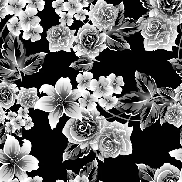 Modèle Fleur Style Vintage Sans Couture Éléments Floraux Dans Contour — Image vectorielle