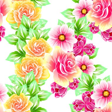 Sorunsuz vintage tarzı çiçek deseni. Renkli çiçek öğeleri