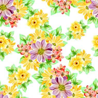 Sorunsuz vintage tarzı çiçek deseni. Renkli çiçek öğeleri
