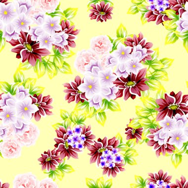 Sorunsuz vintage tarzı çiçek deseni. Renkli çiçek öğeleri