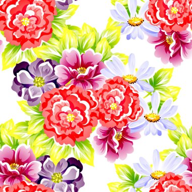 Sorunsuz vintage tarzı çiçek deseni. Renkli çiçek öğeleri