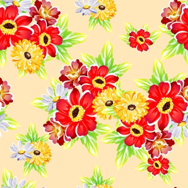 Sorunsuz vintage tarzı çiçek deseni. Renkli çiçek öğeleri