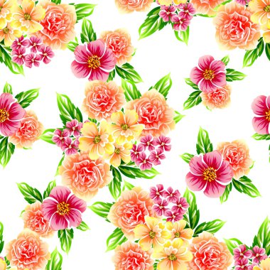 Sorunsuz vintage tarzı çiçek deseni. Renkli çiçek öğeleri