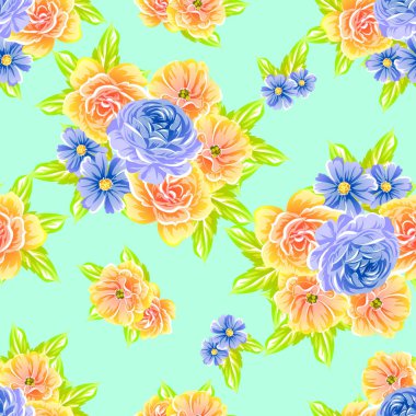 Sorunsuz vintage tarzı çiçek deseni. Renkli çiçek öğeleri