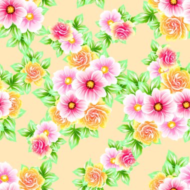 Sorunsuz vintage tarzı çiçek deseni. Renkli çiçek öğeleri