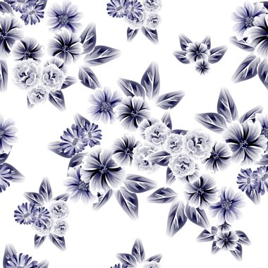 Sorunsuz vintage tarzı çiçek deseni. Kontur çiçek öğeleri