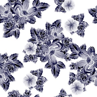 Sorunsuz vintage tarzı çiçek deseni. Kontur çiçek öğeleri