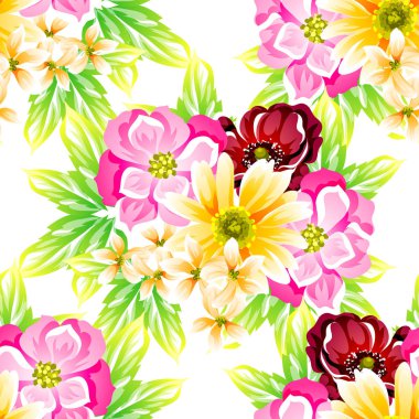 Sorunsuz vintage tarzı çiçek deseni. Renkli çiçek öğeleri