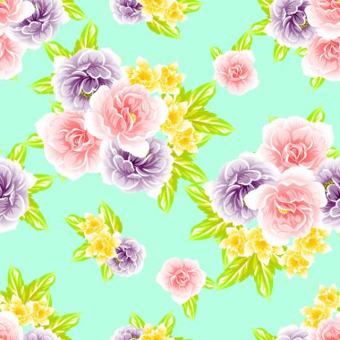 Sorunsuz vintage tarzı çiçek deseni. Renkli çiçek öğeleri