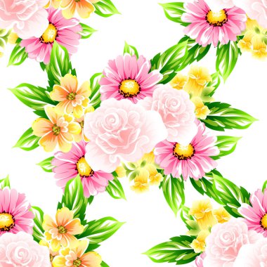 Sorunsuz vintage tarzı çiçek deseni. Renkli çiçek öğeleri