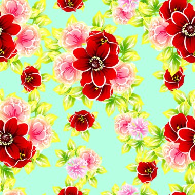 Sorunsuz vintage tarzı çiçek deseni. Renkli çiçek öğeleri