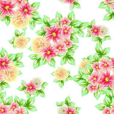 Sorunsuz vintage tarzı çiçek deseni. Renkli çiçek öğeleri