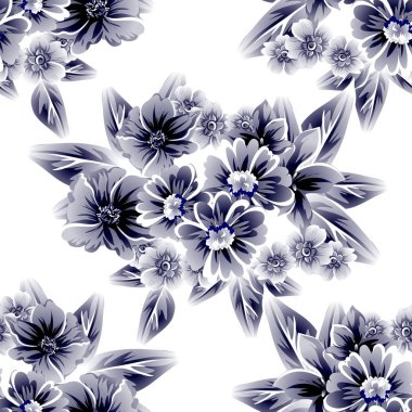 Sorunsuz vintage tarzı çiçek deseni. Kontur çiçek öğeleri