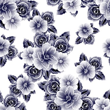 Sorunsuz vintage tarzı çiçek deseni. Kontur çiçek öğeleri