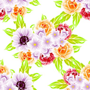 Sorunsuz vintage tarzı çiçek deseni. Renkli çiçek öğeleri
