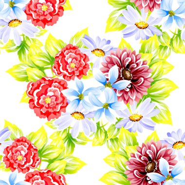 Sorunsuz vintage tarzı çiçek deseni. Renkli çiçek öğeleri