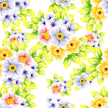 Sorunsuz vintage tarzı çiçek deseni. Renkli çiçek öğeleri