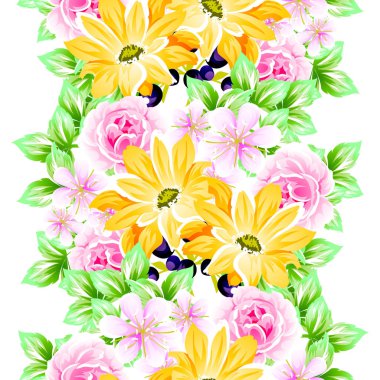 Sorunsuz vintage tarzı çiçek deseni. Renkli çiçek öğeleri