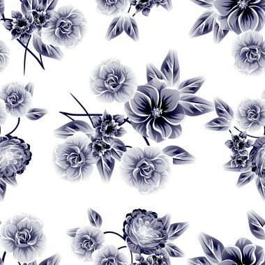 Sorunsuz vintage tarzı çiçek deseni. Kontur çiçek öğeleri