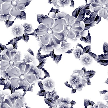 Sorunsuz vintage tarzı çiçek deseni. Kontur çiçek öğeleri