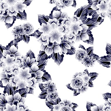 Sorunsuz vintage tarzı çiçek deseni. Kontur çiçek öğeleri