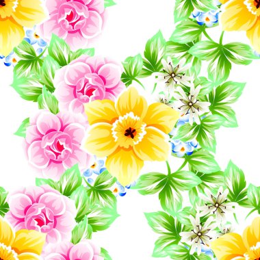 Sorunsuz vintage tarzı çiçek deseni. Renkli çiçek öğeleri