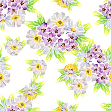 Sorunsuz vintage tarzı çiçek deseni. Renkli çiçek öğeleri