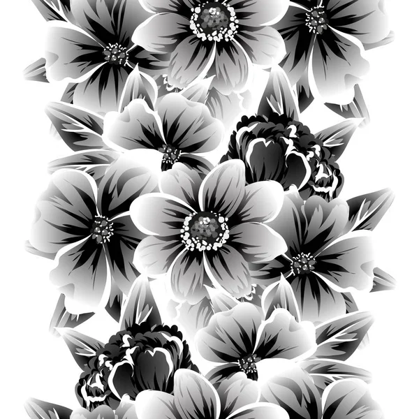 Seamless Vintage Style Flower Pattern Floral Elements Contour — Stock Vector