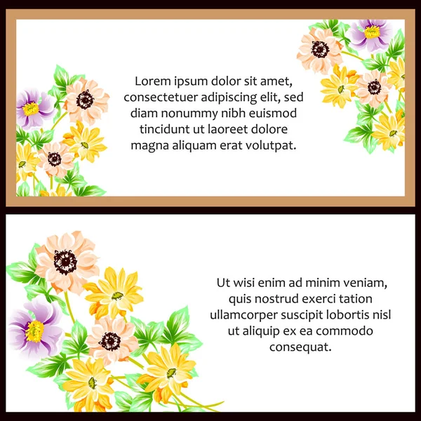 Vintage Stijl Bloem Bruiloft Kaarten Set Bloemenelementen Kleur — Stockvector