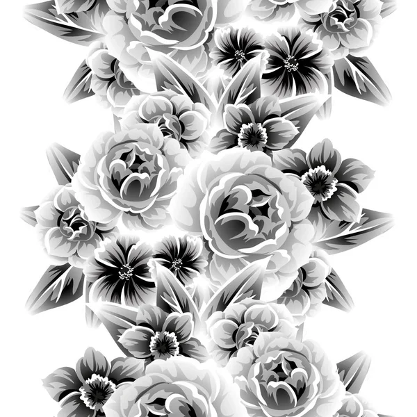 Patrón Flores Estilo Vintage Sin Costuras Elementos Florales Contorno — Vector de stock