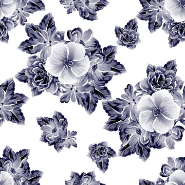 Sorunsuz vintage tarzı çiçek deseni. Kontur çiçek öğeleri