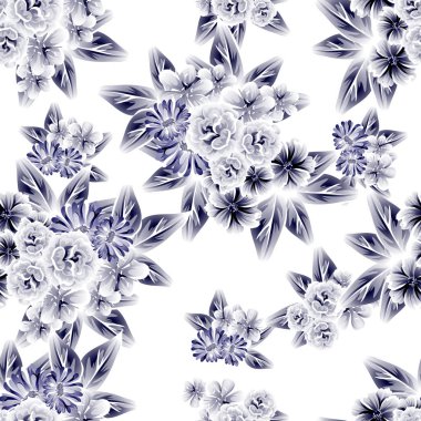 Sorunsuz vintage tarzı çiçek deseni. Kontur çiçek öğeleri