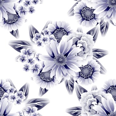 Sorunsuz vintage tarzı çiçek deseni. Kontur çiçek öğeleri