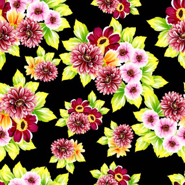 Sorunsuz vintage tarzı çiçek deseni. Renkli çiçek öğeleri