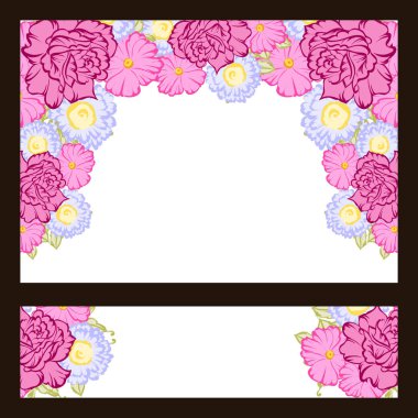 Klasik çiçek düğün kartları seti. Çiçek renginde elementler