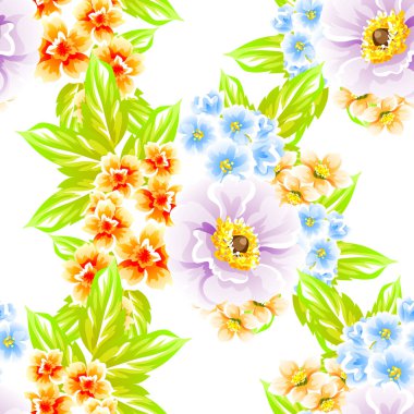 Sorunsuz vintage tarzı çiçek deseni. Renkli çiçek öğeleri