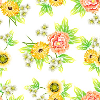 Sorunsuz vintage tarzı çiçek deseni. Renkli çiçek öğeleri