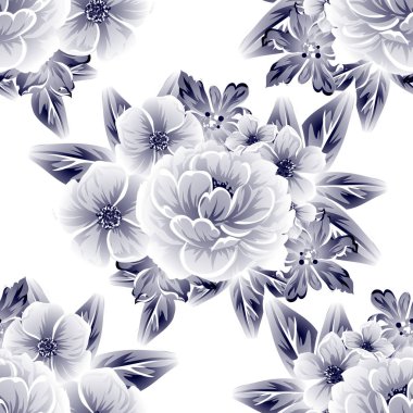 Sorunsuz vintage tarzı çiçek deseni. Kontur çiçek öğeleri