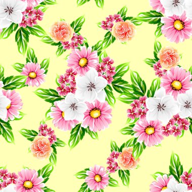 Sorunsuz vintage tarzı çiçek deseni. Renkli çiçek öğeleri