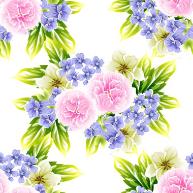 Sorunsuz vintage tarzı çiçek deseni. Renkli çiçek öğeleri