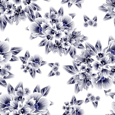 Sorunsuz vintage tarzı çiçek deseni. Kontur çiçek öğeleri