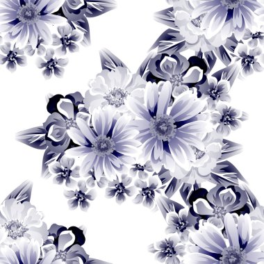 Sorunsuz vintage tarzı çiçek deseni. Kontur çiçek öğeleri