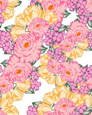 Sorunsuz vintage tarzı çiçek deseni. Renkli çiçek öğeleri