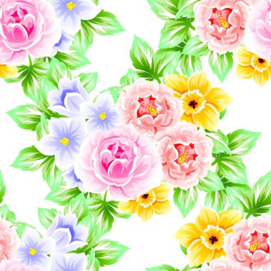 Sorunsuz vintage tarzı çiçek deseni. Renkli çiçek öğeleri