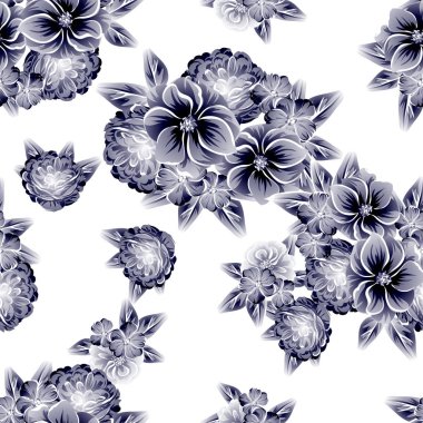 Sorunsuz vintage tarzı çiçek deseni. Kontur çiçek öğeleri