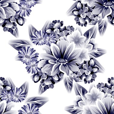 Sorunsuz vintage tarzı çiçek deseni. Kontur çiçek öğeleri