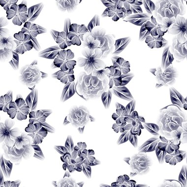 Sorunsuz vintage tarzı çiçek deseni. Kontur çiçek öğeleri